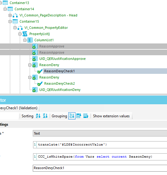 container" u10_QERJustincationoeny (Validation) Sorting % Grouping Show —tension values 